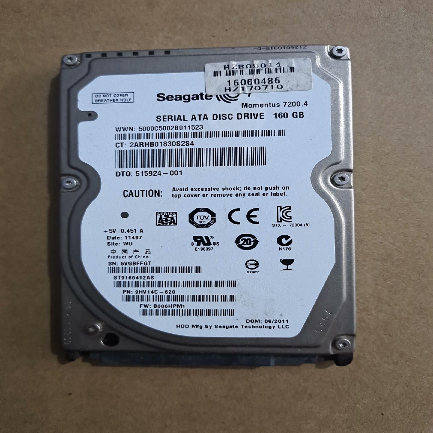 希捷ST笔记本机械硬盘 接口类型SATA 硬盘容量160;议价