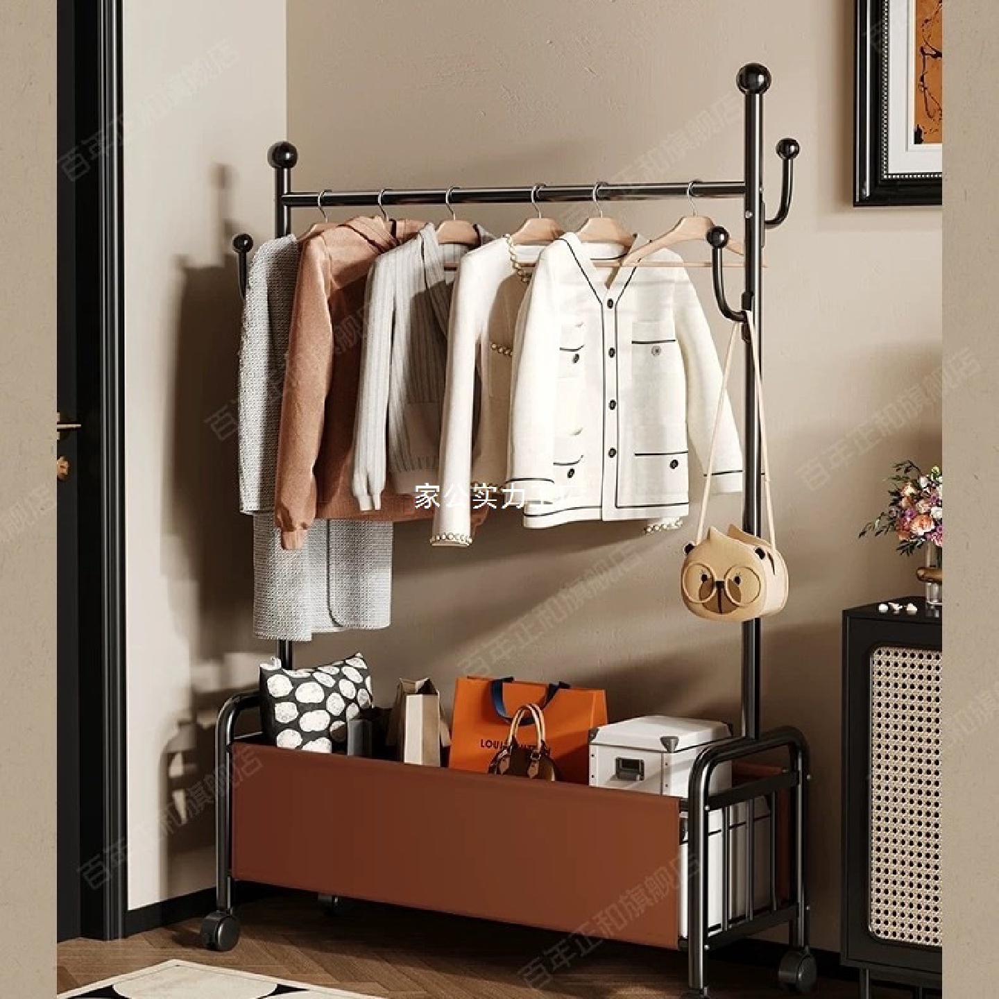 人气落地晾衣架多功能挂衣晒衣杆室内卧室可移动收纳床边衣帽架