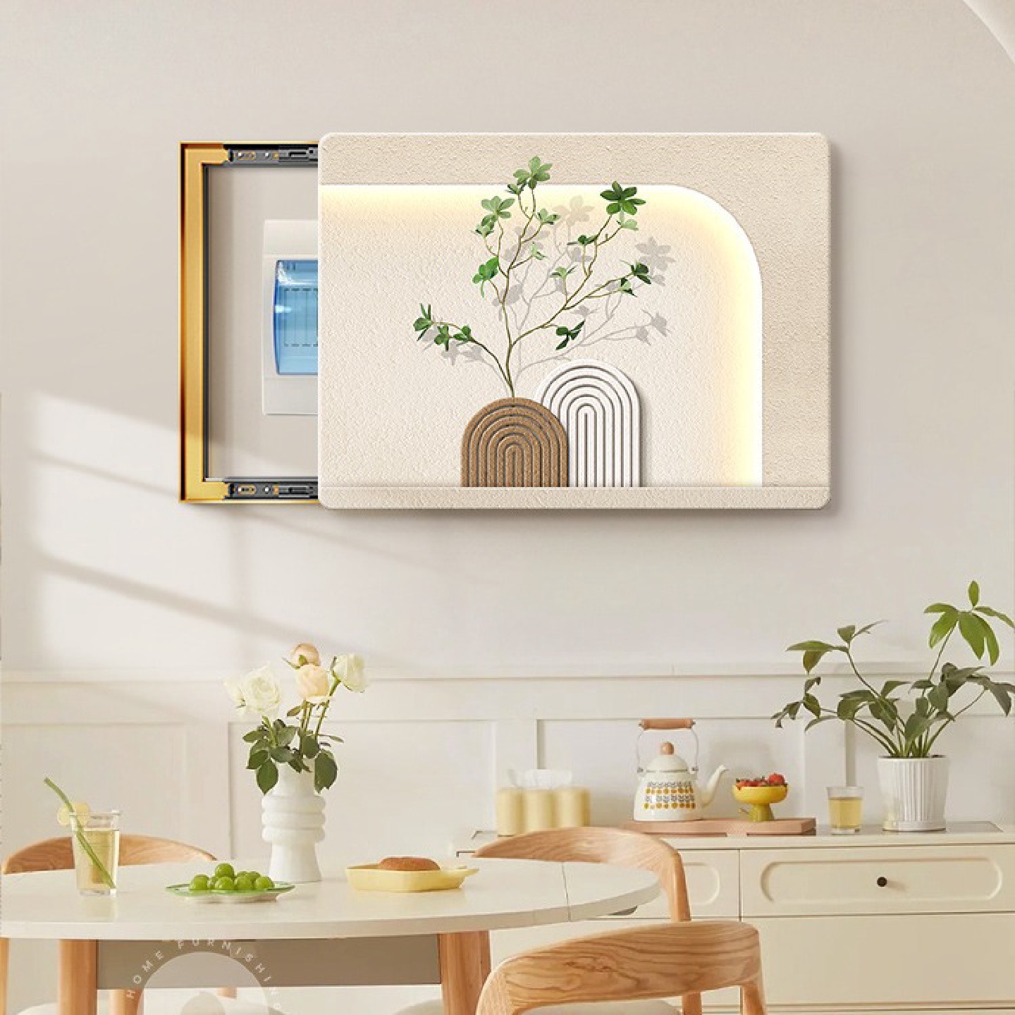 电表箱装饰画配电箱画遮挡2024新款绿植奶油风多媒体盒弱电箱挂画