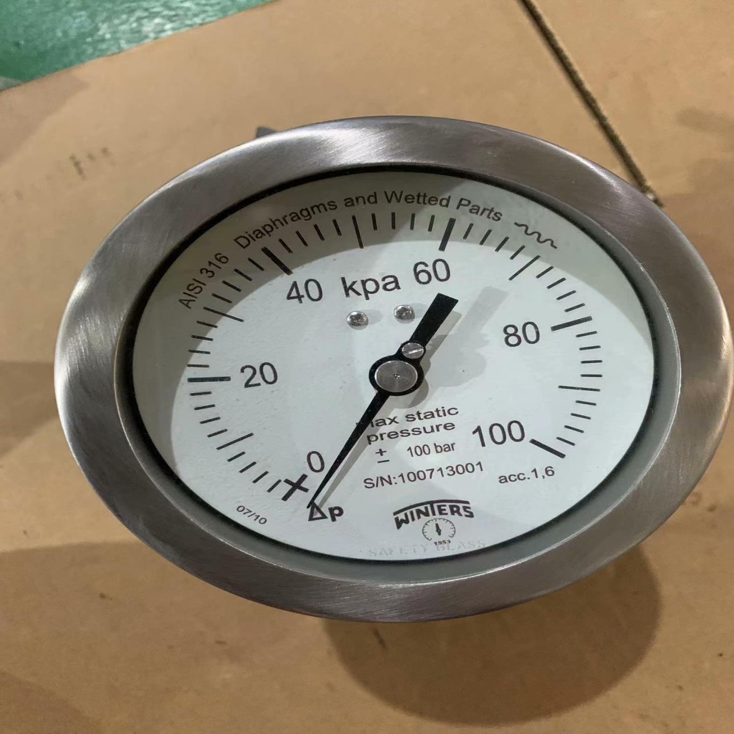 (询价)WINERS压力表AISI316  量程0-100bar ，
