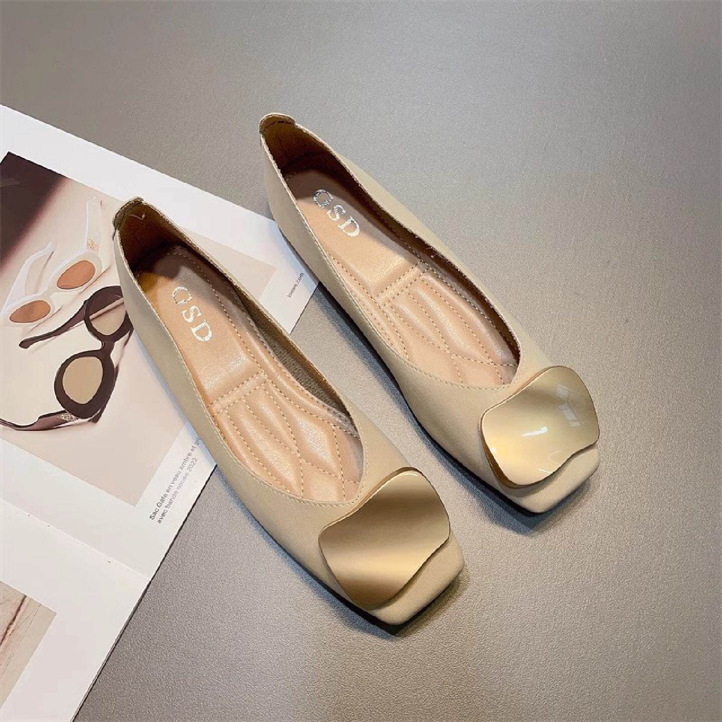 方头平底单鞋女2026新款春秋配裙子瓢鞋法式温柔豆豆鞋软底奶奶鞋