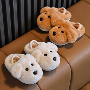 冬季儿童棉拖鞋19周岁卡通小狗男女宝宝防滑保暖可以外穿棉拖鞋