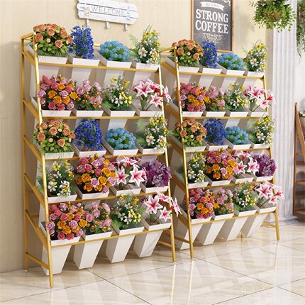 轻奢铁艺多层花店花架可移动阶梯式鲜花桶收纳架展示架花卉置物架