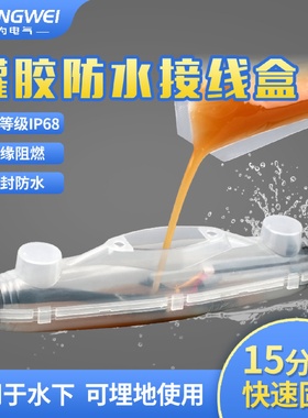 灌胶防水接线盒电缆户外IP68路灯地埋直通密封型填充式注胶保护箱