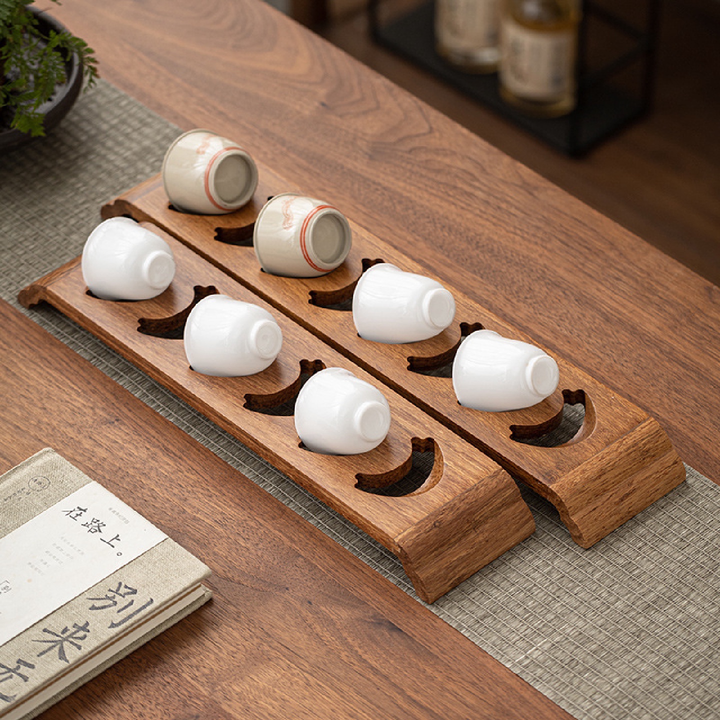 重竹杯架6到8个茶杯收纳架单层晾杯架子茶具沥水置物架茶桌配件