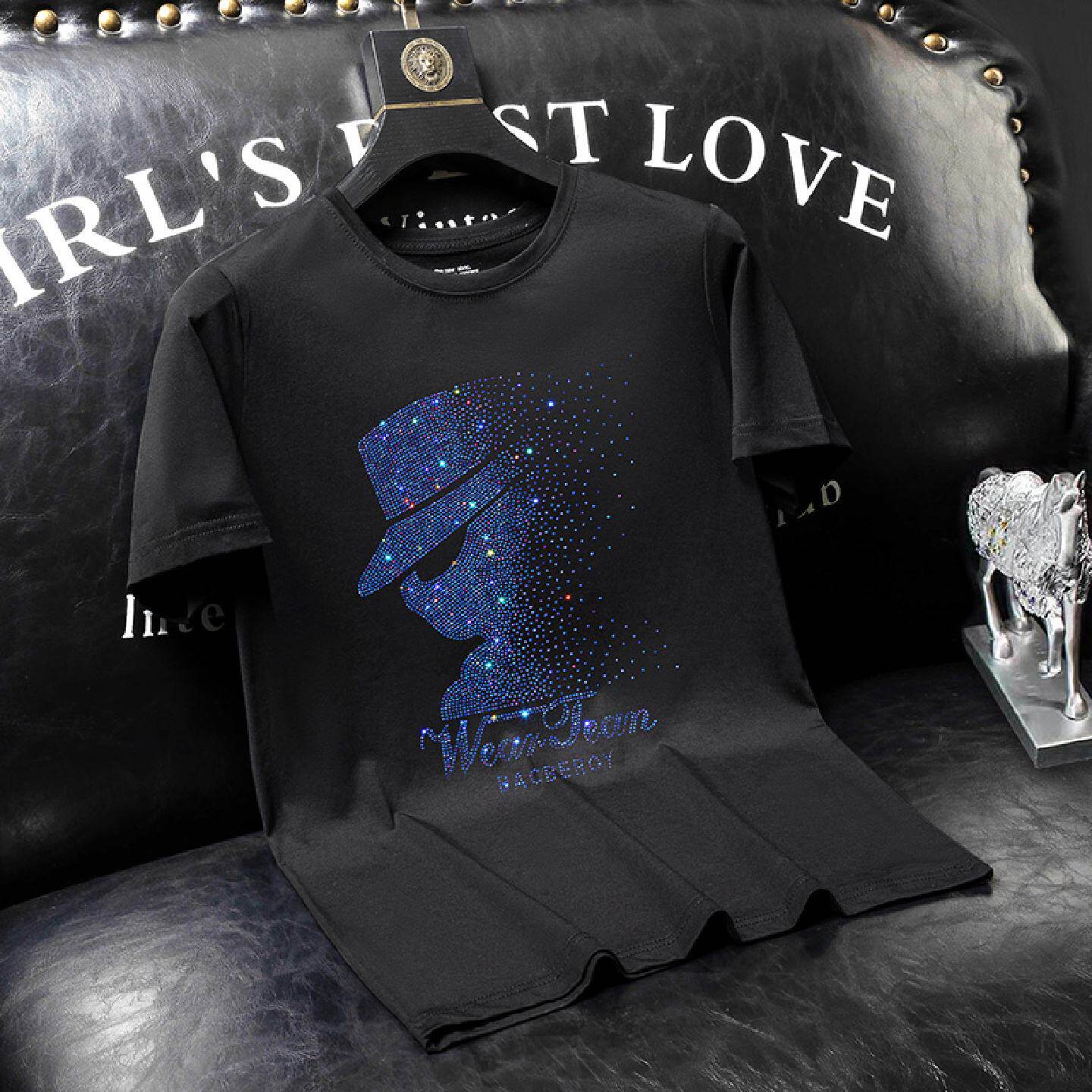 2026夏季新款男士修身印花短袖恤面料潮流潮男