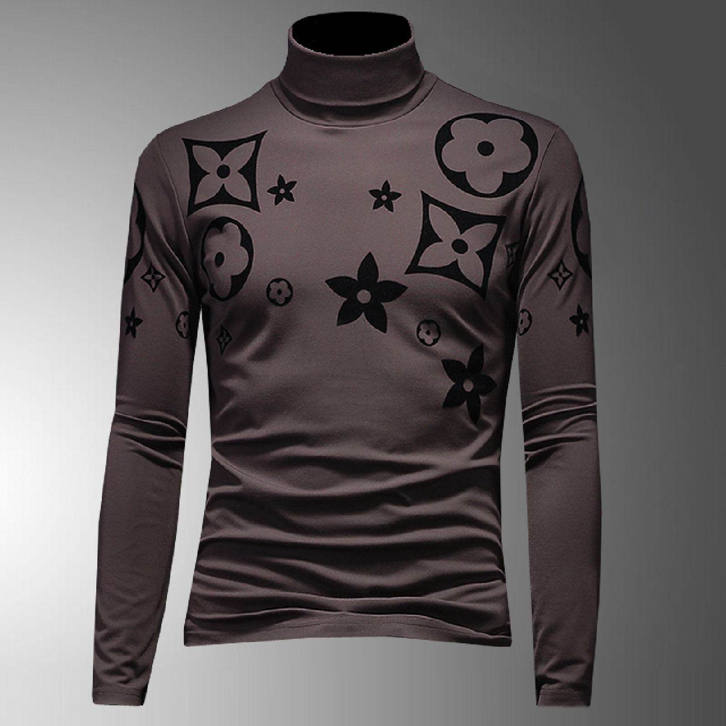 欧洲站大牌男装高领打底衫丝光棉长袖恤秋冬薄绒修身内搭恤衫潮男