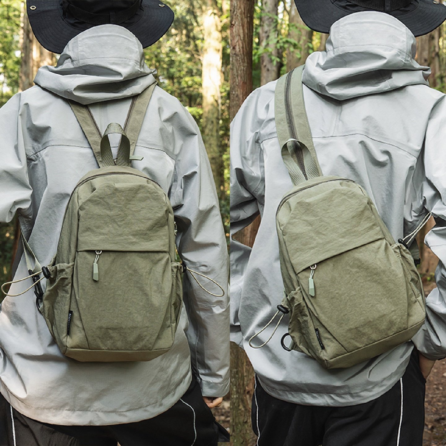 轻便双肩登山运动包多功能男女胸包小号卡其白大号尼龙户外斜挎包