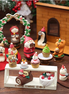 日式猫圣诞节蛋糕圣诞老人小动物家居装饰品礼品桌面摆件