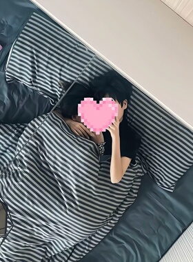 条纹多件套灰色极简床上用品新款2025四季通用耐脏宿舍四件套