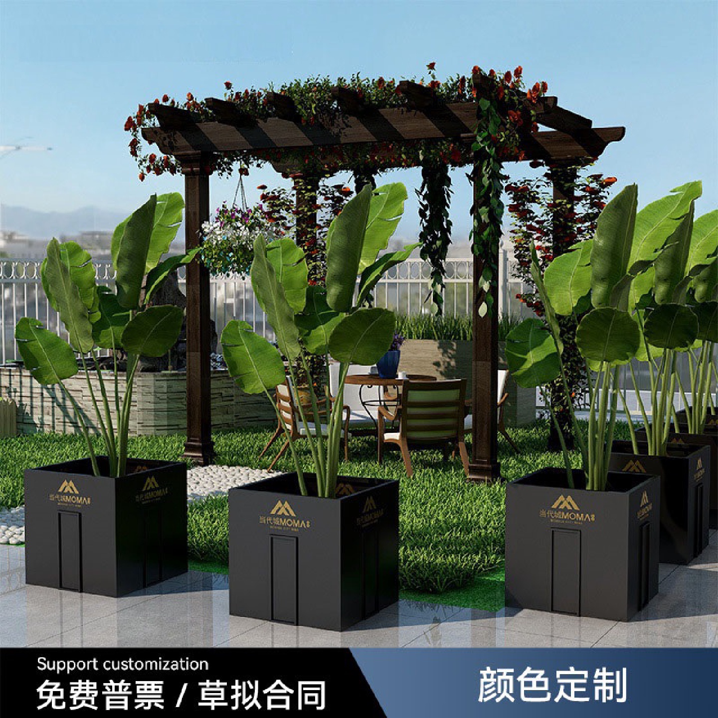 室外种植箱长方形可移动树池广场外摆花坛金属花盆户外不锈钢花箱