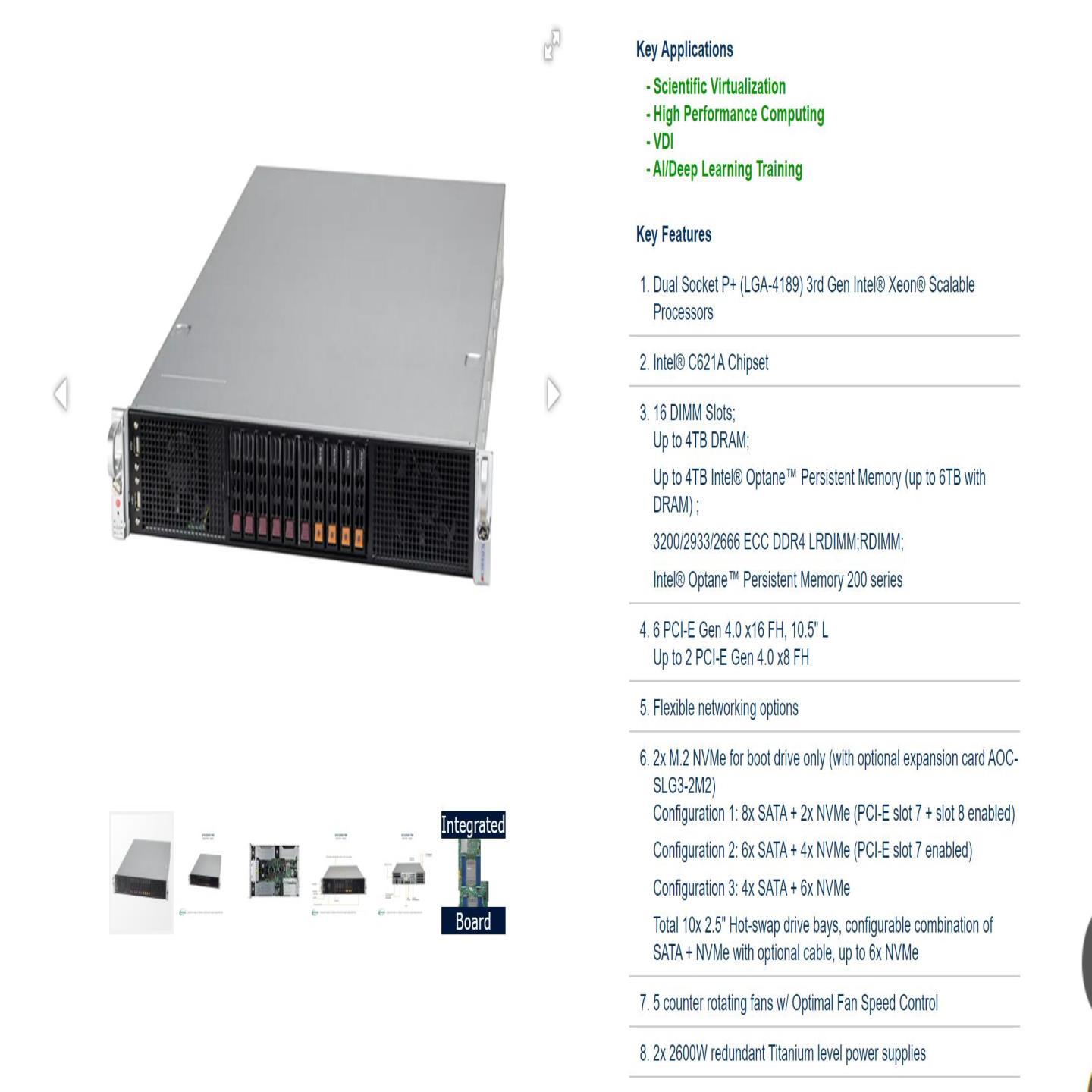 配件超微SYS-220GP-TNR准系统 2U 10盘位 6GPU 双路icelake 2议价