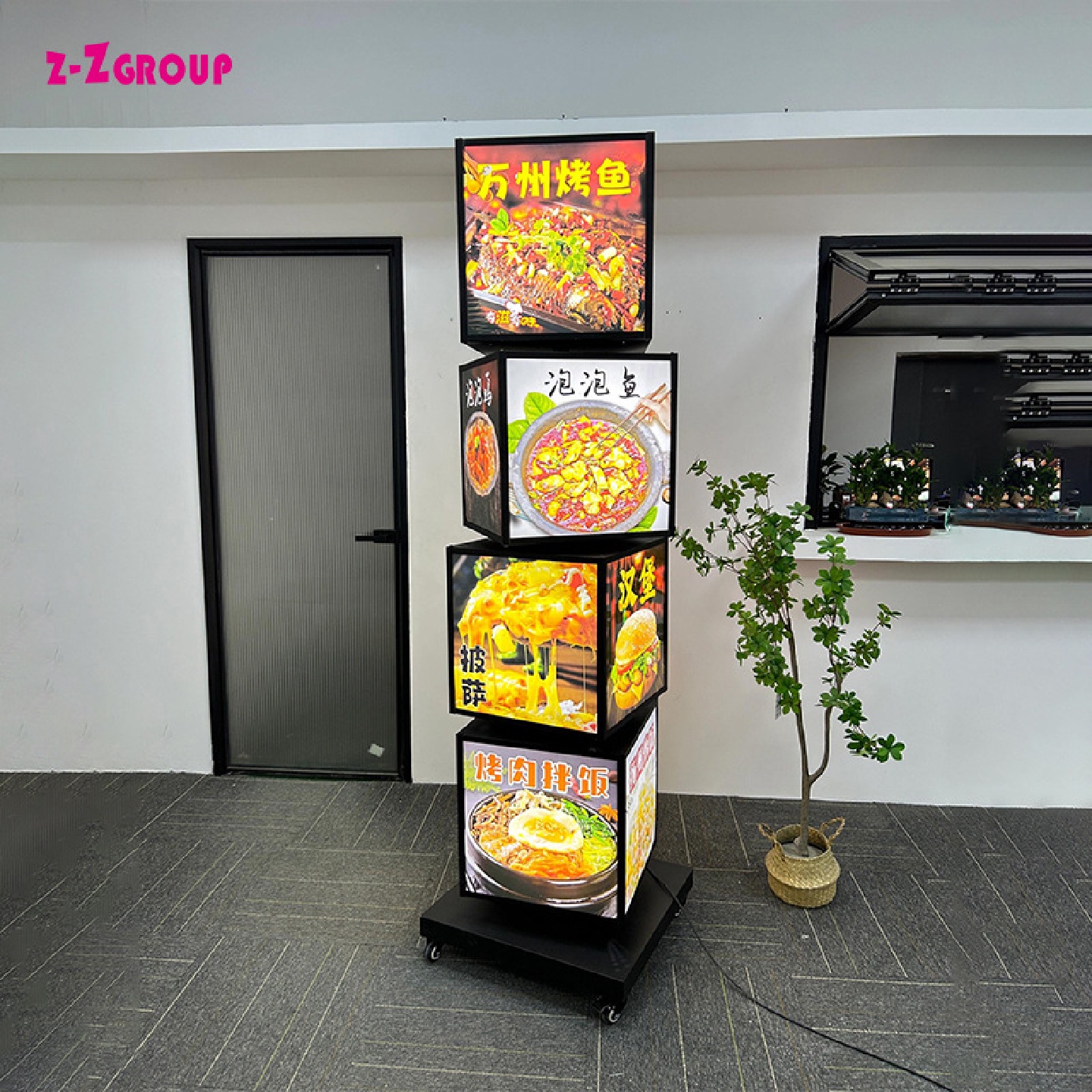 新款立式软膜旋转灯箱户外移动防水招牌广告牌四面多层落地展示牌