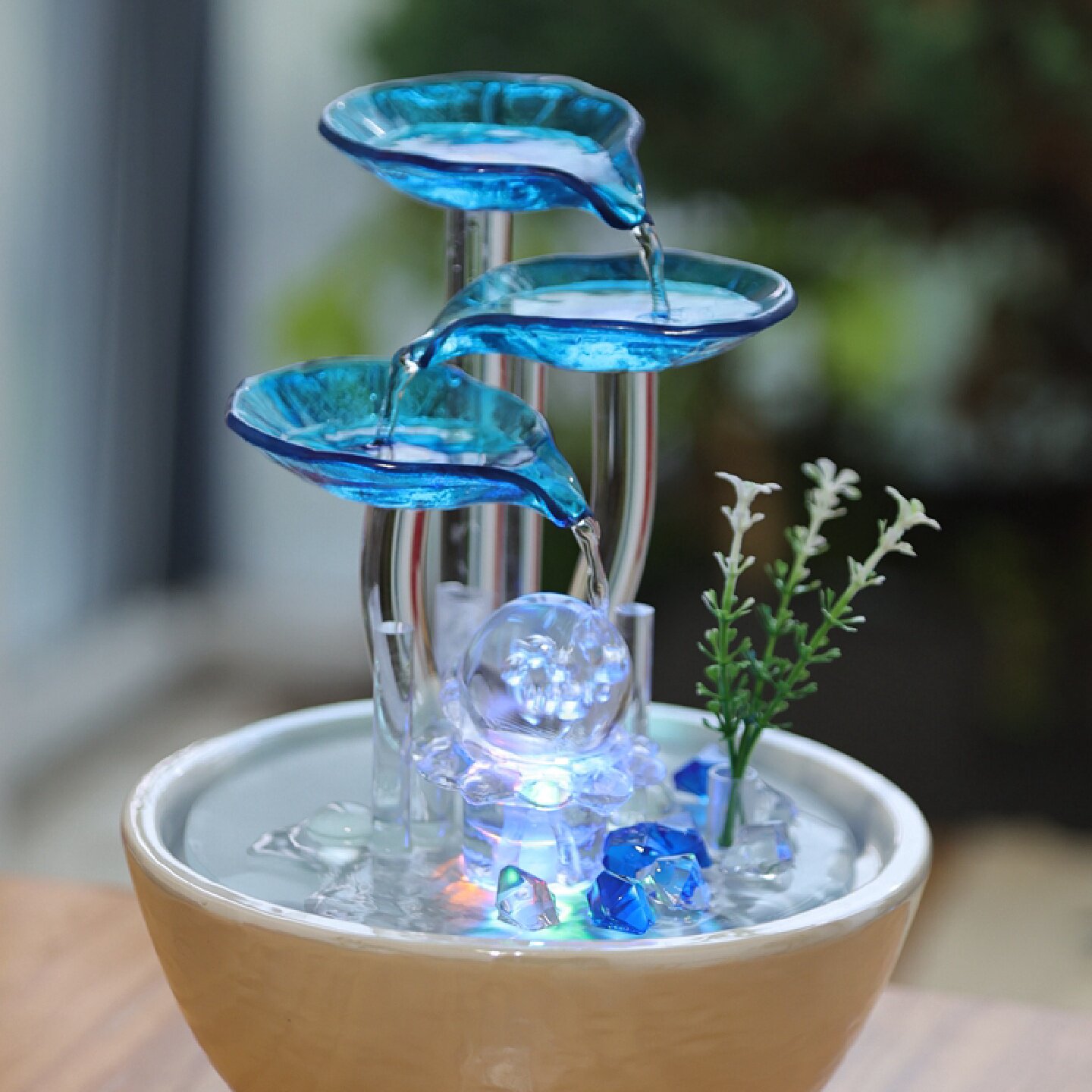 流水摆件循环水招财客厅小型桌面电视柜喷泉造景创意礼物家里装饰