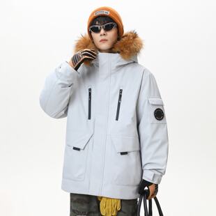 2026冬季新款工装羽绒服男短款连帽加厚户外滑雪大毛领防寒外套潮