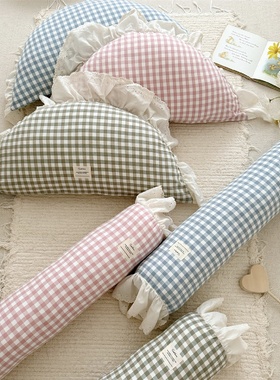 韩系ins少女心小清新荷叶花边饺子枕水洗棉靠背抱枕腰靠枕圆柱枕