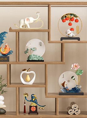 新中式客厅摆件软装高端大气上档次展示柜办公室茶室博古架装饰品