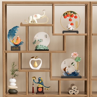 新中式客厅摆件软装高端大气上档次展示柜办公室茶室博古架装饰品