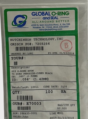 100 GLOBAL ORING AND SEAL E70003  9557K113 EPDM ORINGS BLACK