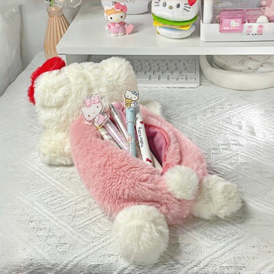 毛毛超级好撸可爱卡通毛绒kitty笔袋动物玩偶大容量公仔娃娃