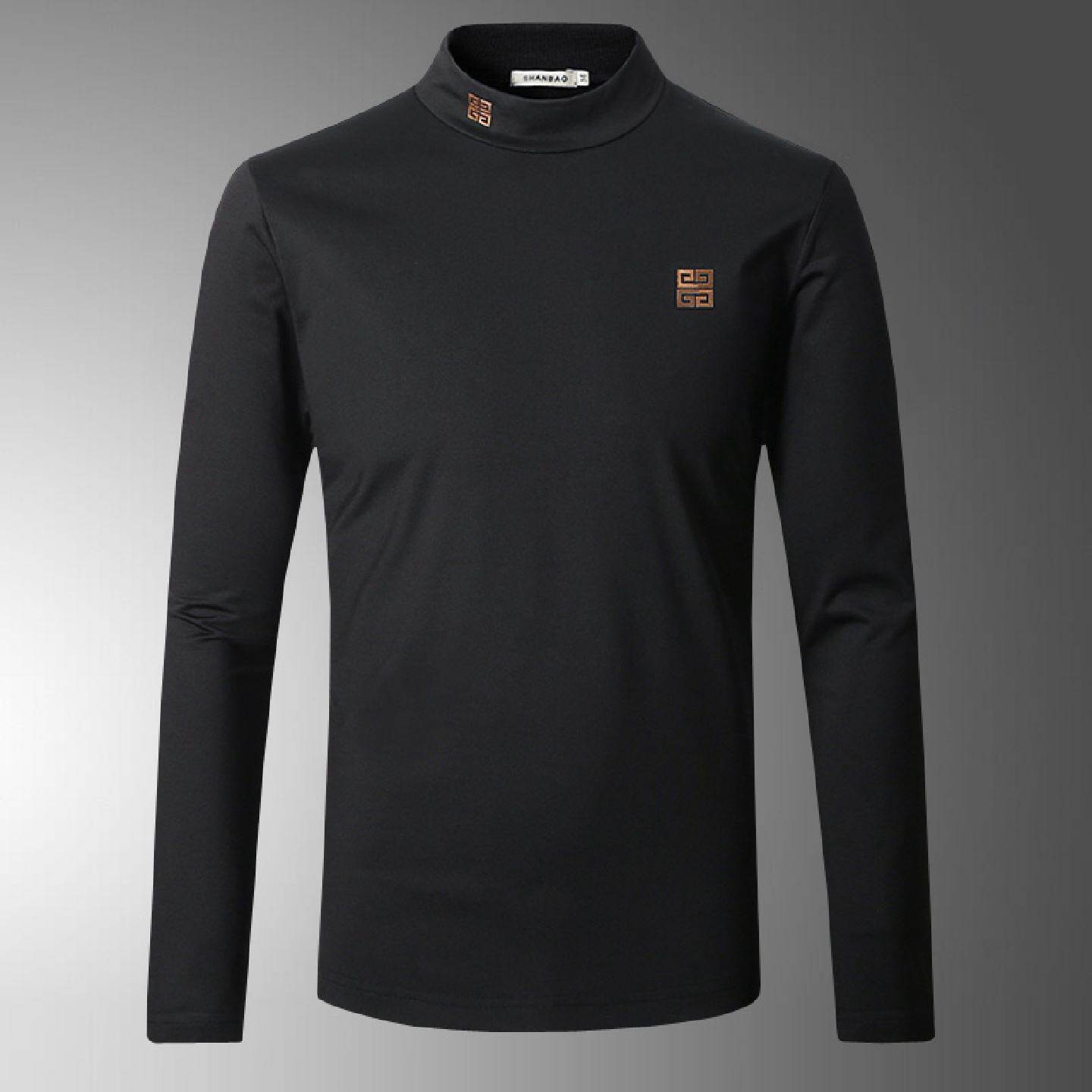 半高领长袖恤男装秋冬新款内搭小衫潮牌丝光棉修身中领打底衫恤潮