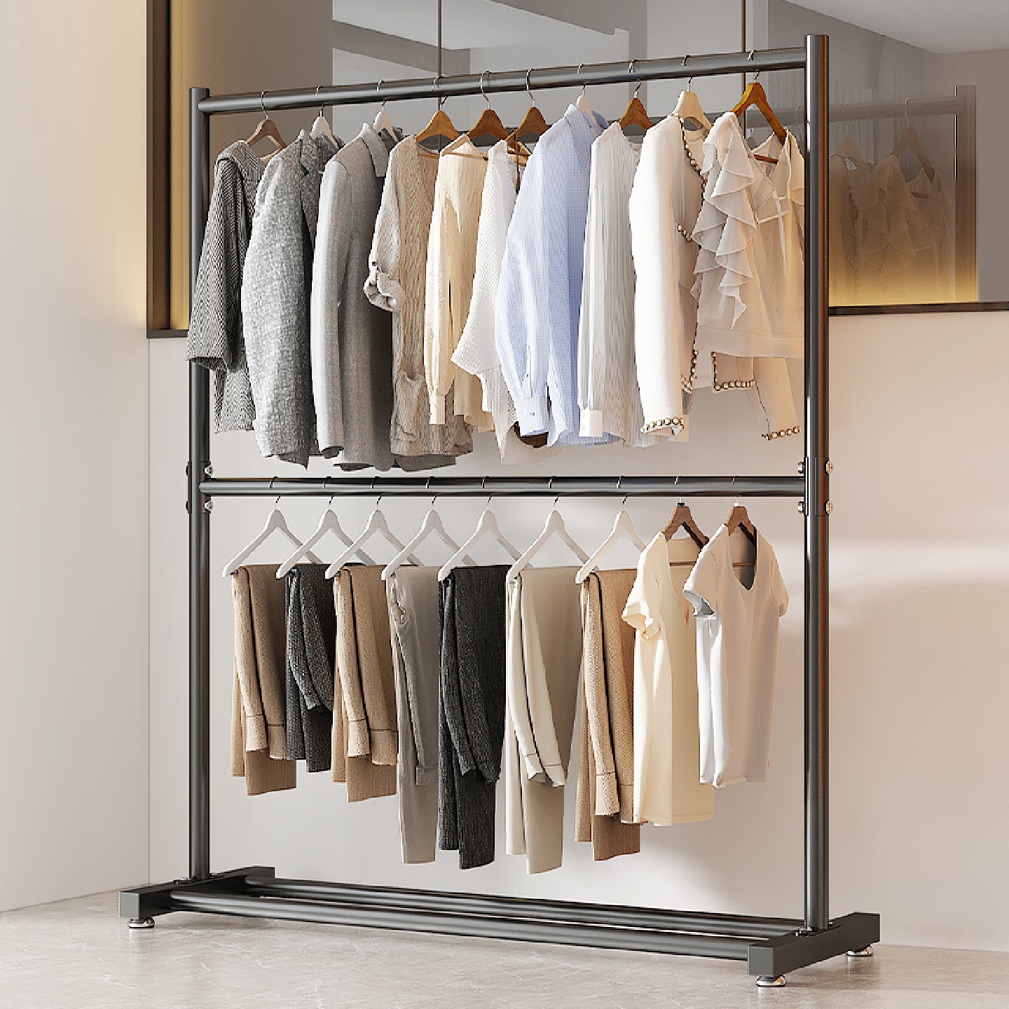 晾衣架落地折叠卧室内挂衣架衣帽架家用服装展示架简易凉衣服杆子