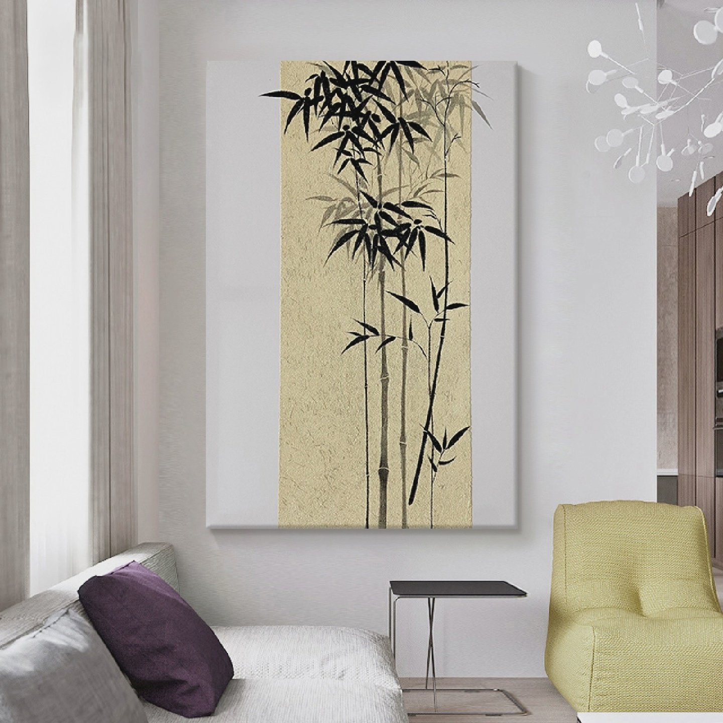 水墨竹子新中式手绘油画入户玄关竹报平安装饰画国风禅意客厅挂画