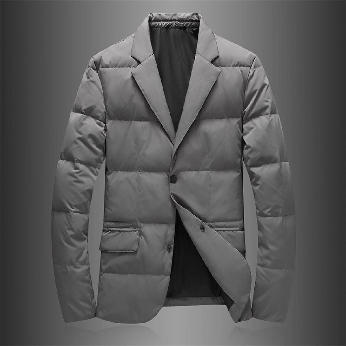 欧货高端西装领羽绒服男士商务休闲冬装潮牌灰色白鸭绒保暖外套冬