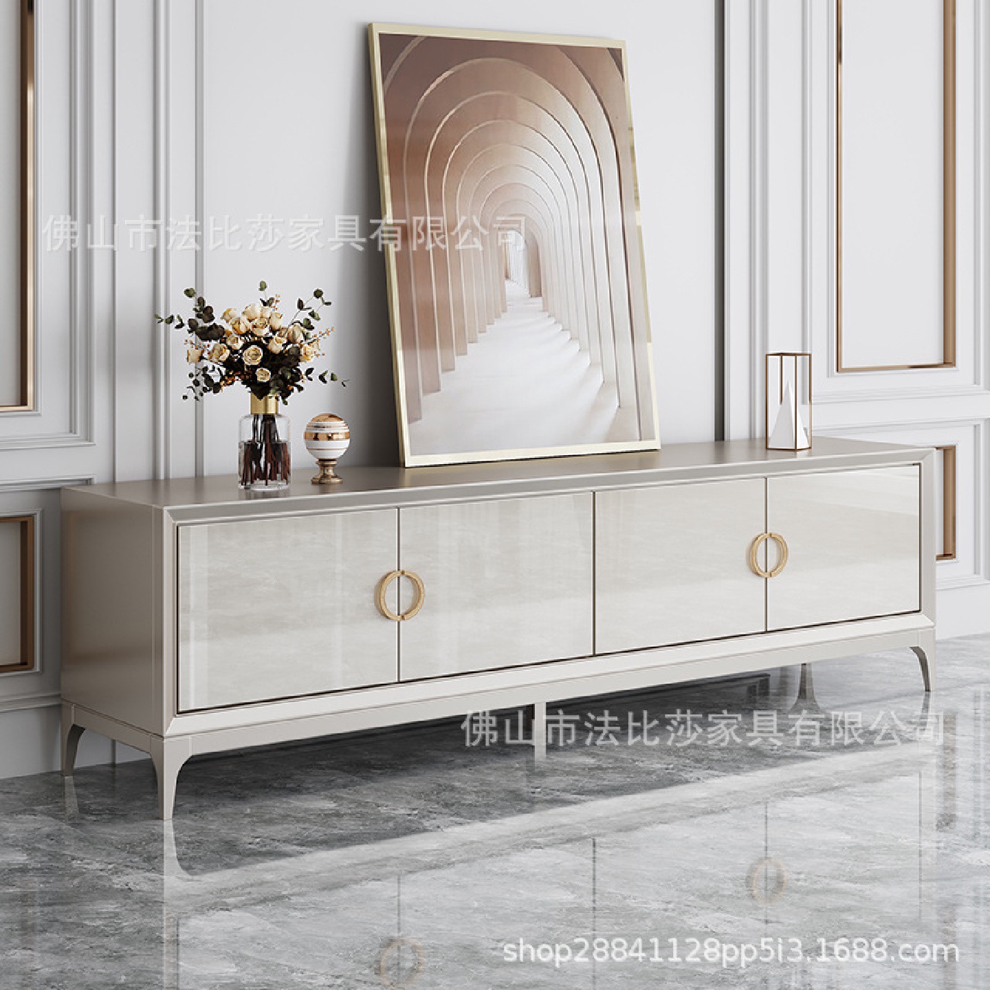 美式轻奢实木电视柜现代别墅轻奢客厅意式地柜北欧电视剧机柜简易