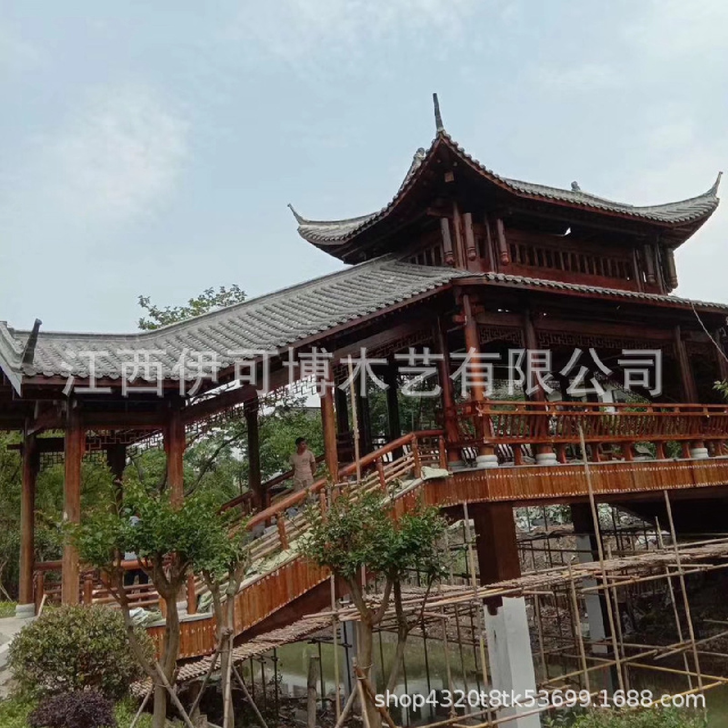 热销户外古建景观长廊防腐木走廊廊架游廊木结构廊桥景区公园