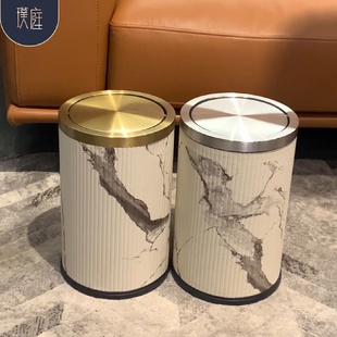高颜值垃圾桶家用摇盖式 卧室客厅厨房卫生间新中式 轻奢风皮革欧式
