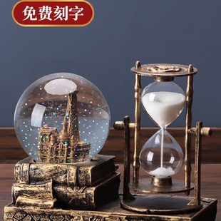 饰品复古水晶球沙漏计时器个性 创意摆件酒柜客厅家居装 房间电视柜