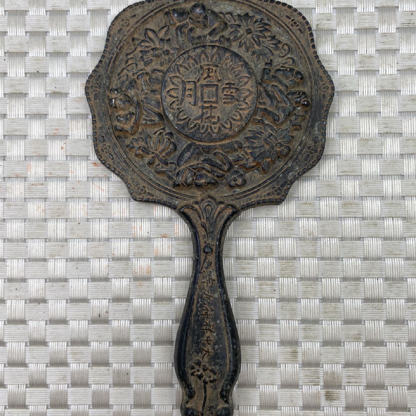 仿古铜镜摆件四大神兽纯铜手把镜龙凤呈祥婚嫁铜镜民俗工艺品批发
