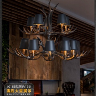 餐厅照明灯具 黑色风格 吊灯家用客厅装 饰灯罩吊灯纯美式 浪漫风格