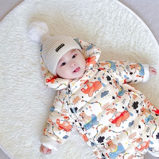 睿崽婴儿连体羽绒服冬季男女宝宝加厚保暖外出哈衣婴幼儿爬服冬装