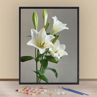 百合花数字油画diy填充画画成人涂色手工填色油彩画手绘丙烯挂画