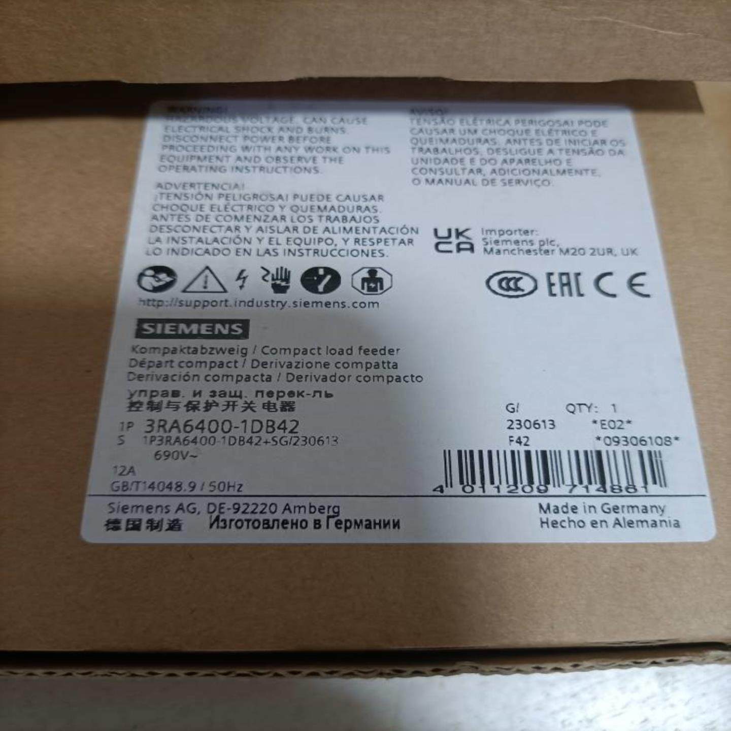 3RA6400-1DB42西门子控制与保护开关电器全新原装正品现货