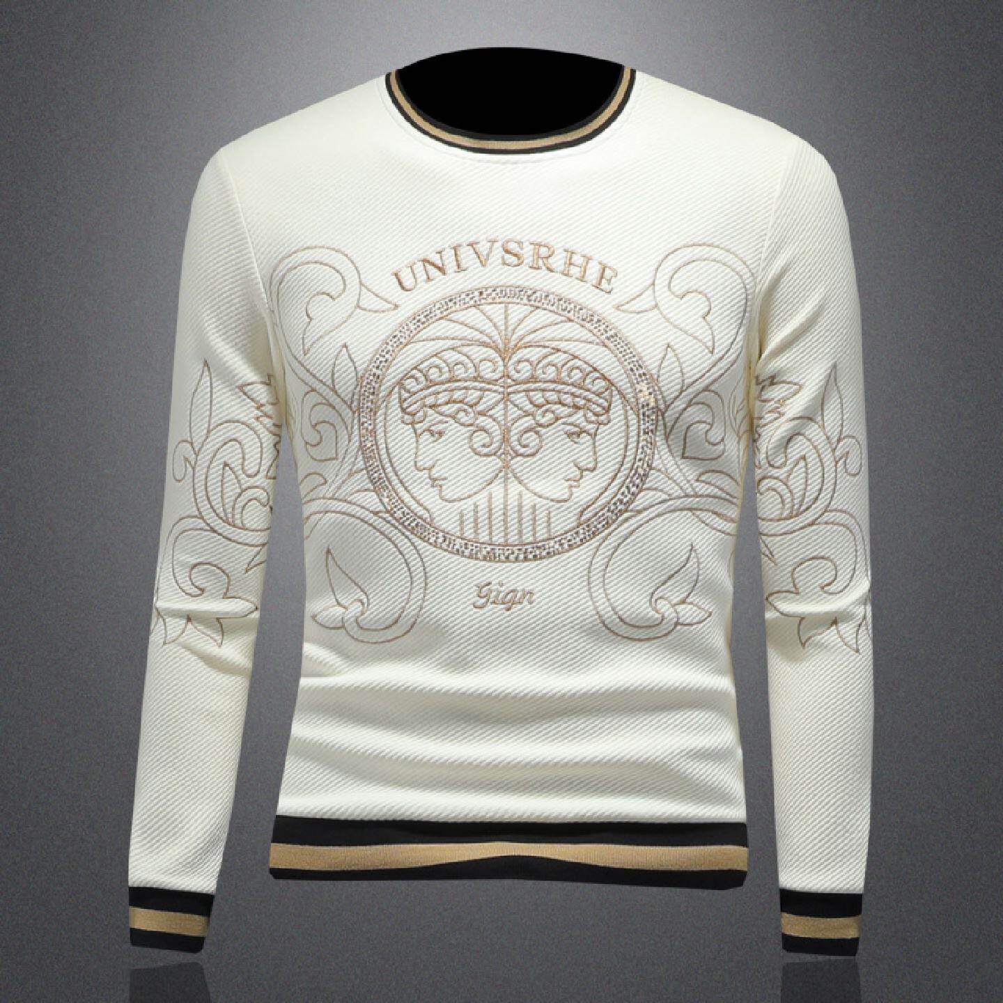 潮牌卫衣男款新款圆领套头高级感痞帅刺绣秋冬长袖内搭打底衫潮男