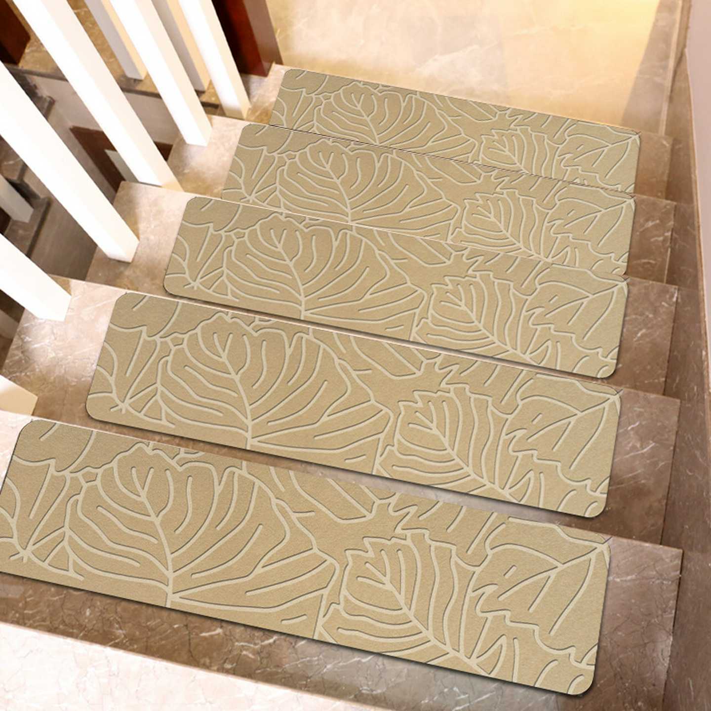 15片装免胶自粘压花楼梯垫家用实木防滑踏步垫瓷砖台阶贴楼梯地毯