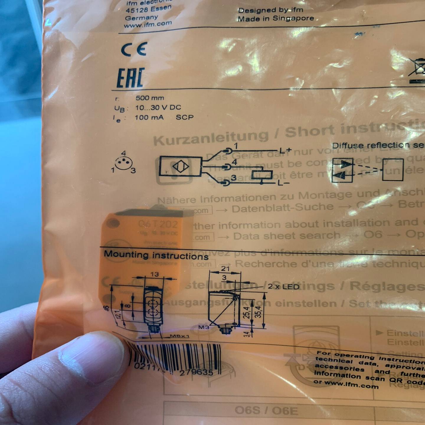 （请询价）全新IFM易福门传感器O6T202