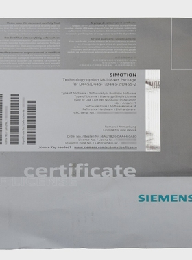 西门子证书6AU1820-0AA44-0AB0适用于D445/D445-1/D445-2/D455