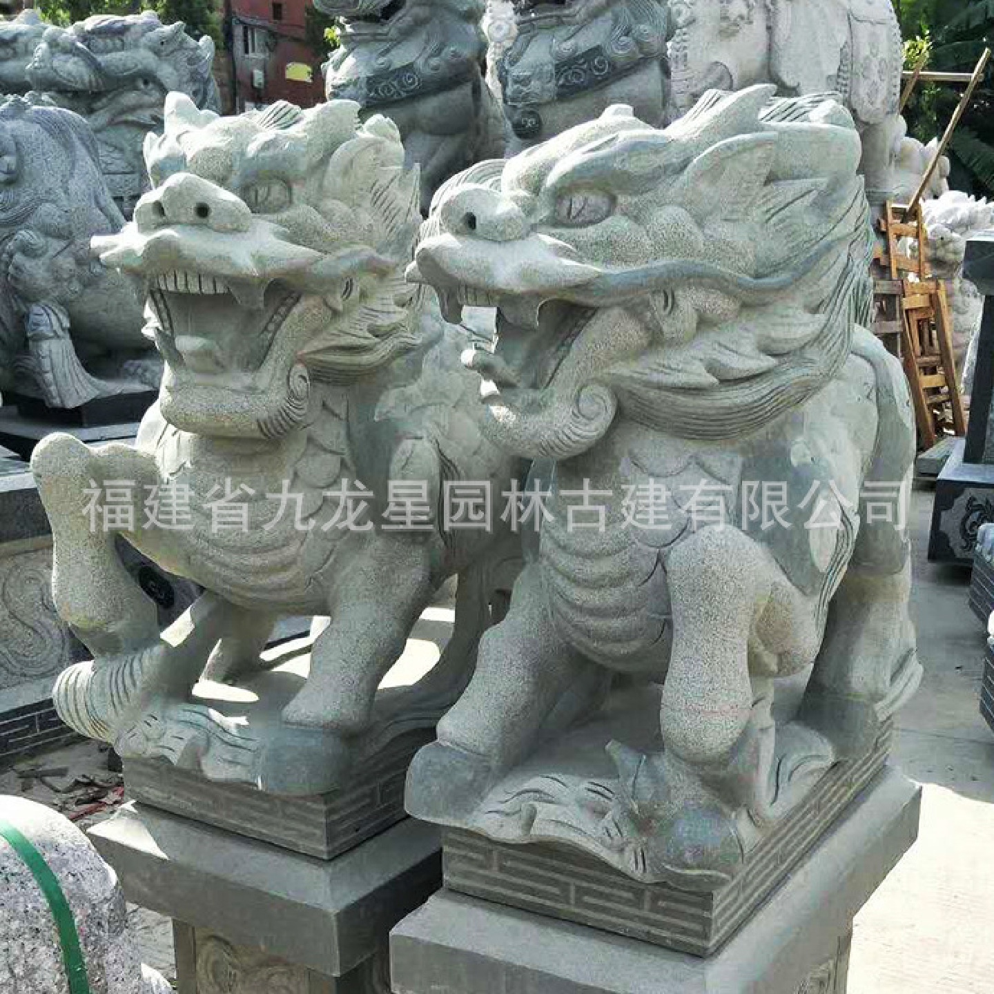 石雕麒麟大理石青石晚霞红石头麒麟雕塑门口摆件一对麒麟花岗岩