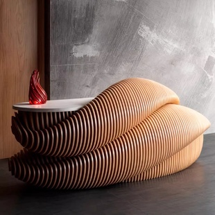 商场创意木艺切片小型吧台前台接待台酒店美容院服务迎宾台收银台