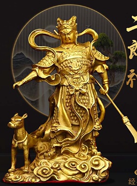 纯铜二郎神真君神像站像家居玄关桌面摆件二郎显圣真君杨戬哮天犬
