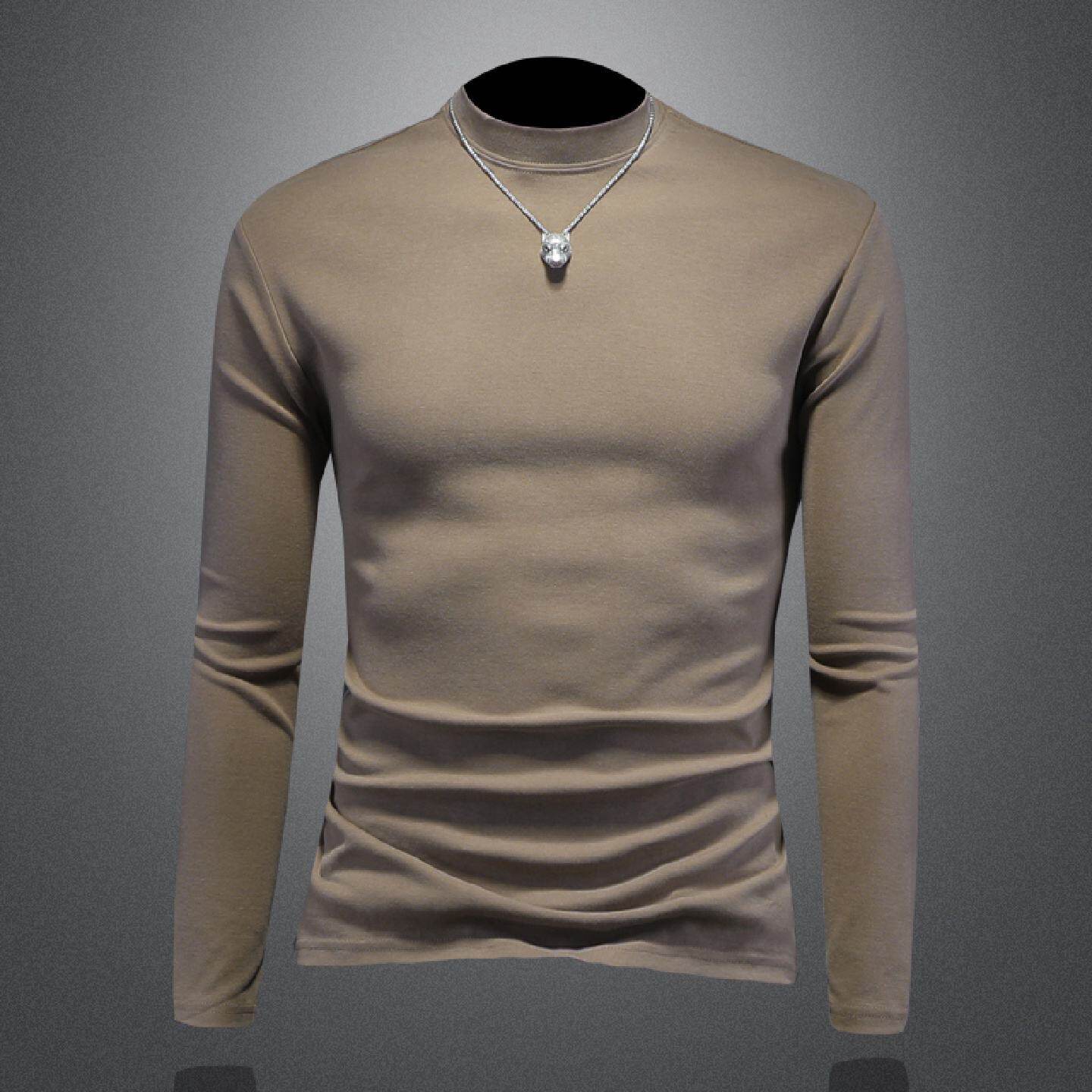 欧洲站半高领短袖恤男士春秋季新款打底衫弹力百搭潮牌内搭上衣潮