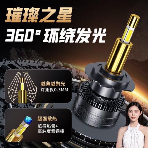 汽车超亮激光LED大灯改装h7近光灯泡h4远近一体h11强光h1透镜车灯