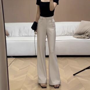 弹力显瘦喇叭休闲裤 杏色高腰垂感不贴腿微喇西装 新款 女2026春季 裤