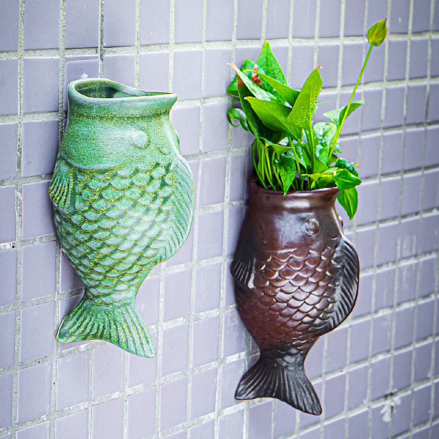 艺素欧式简约陶瓷壁挂花盆免打孔垂吊式水培绿萝专用花器