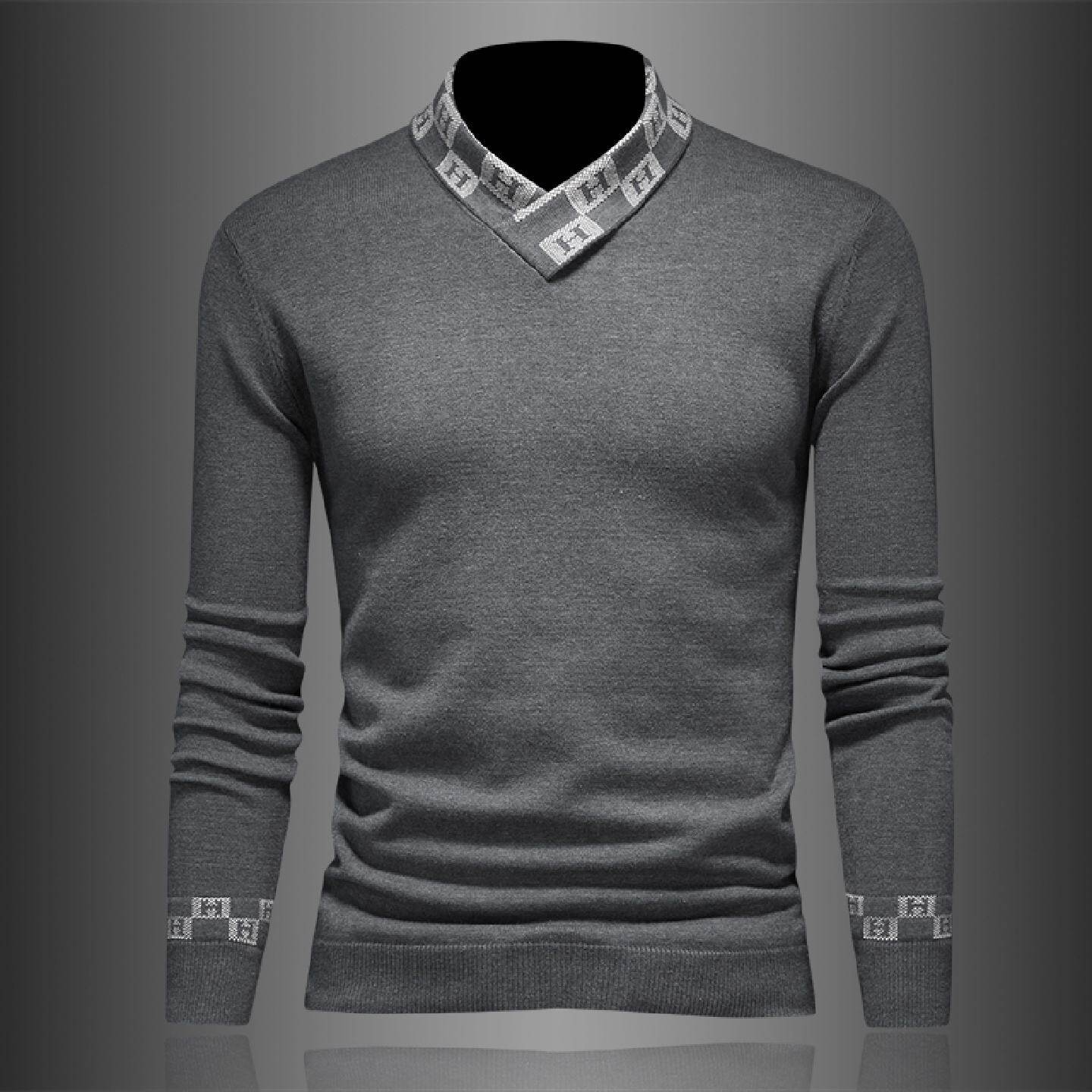 欧洲站领羊毛衫男秋冬季新款潮牌百搭针织提花毛衣内搭打底潮男装