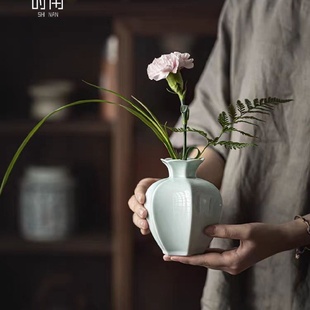 陶瓷花瓶摆件客厅民宿仿古禅意石榴小花器茶桌饰品批发 新中式